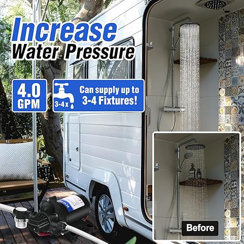 Miniatura 15 de ECO-WORTHY Bomba de agua de 12 V RV serie 42 con interruptor de presión, 3.5GPM 55PSI Bomba de diafragma de presión de agua de 12 voltios