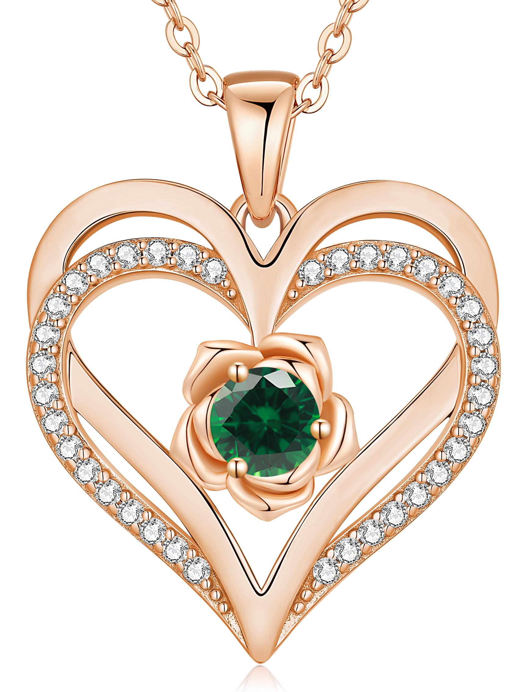 CDE Kette Damen Rosegold Herz Halskette Sterling Silber 925 Geburtsstein für Frauen Mama mit Anhänger Schmuck Valentinstag Muttertag Geburtstag Weihnachten