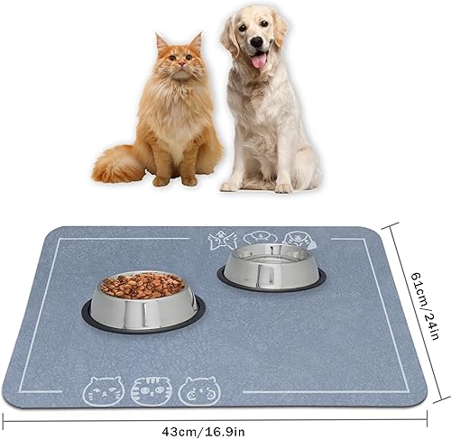 Miniatura 7 de YCT Tapete de comida para mascotas, tapete de alimentación para gatos, parte inferior antideslizante absorbente para mascotas, de secado rápido,