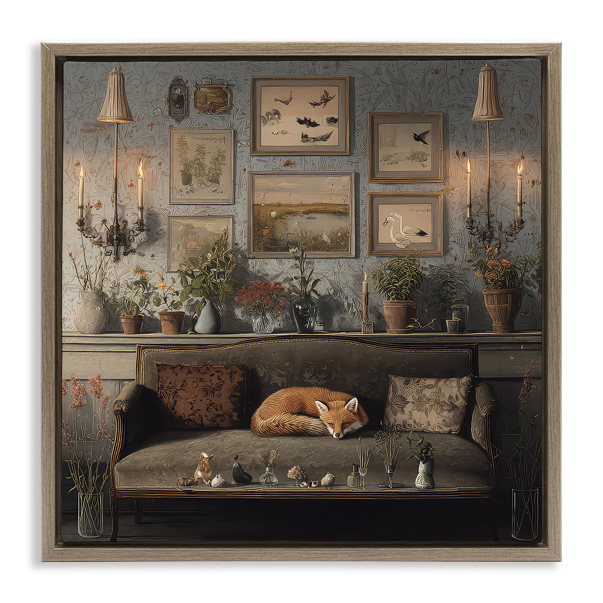 Stupell Industries Montalcino Elm (Textured) Fox On Antique Sofa Vintage, 17 X 17 Inch Canvas In Floater Frame