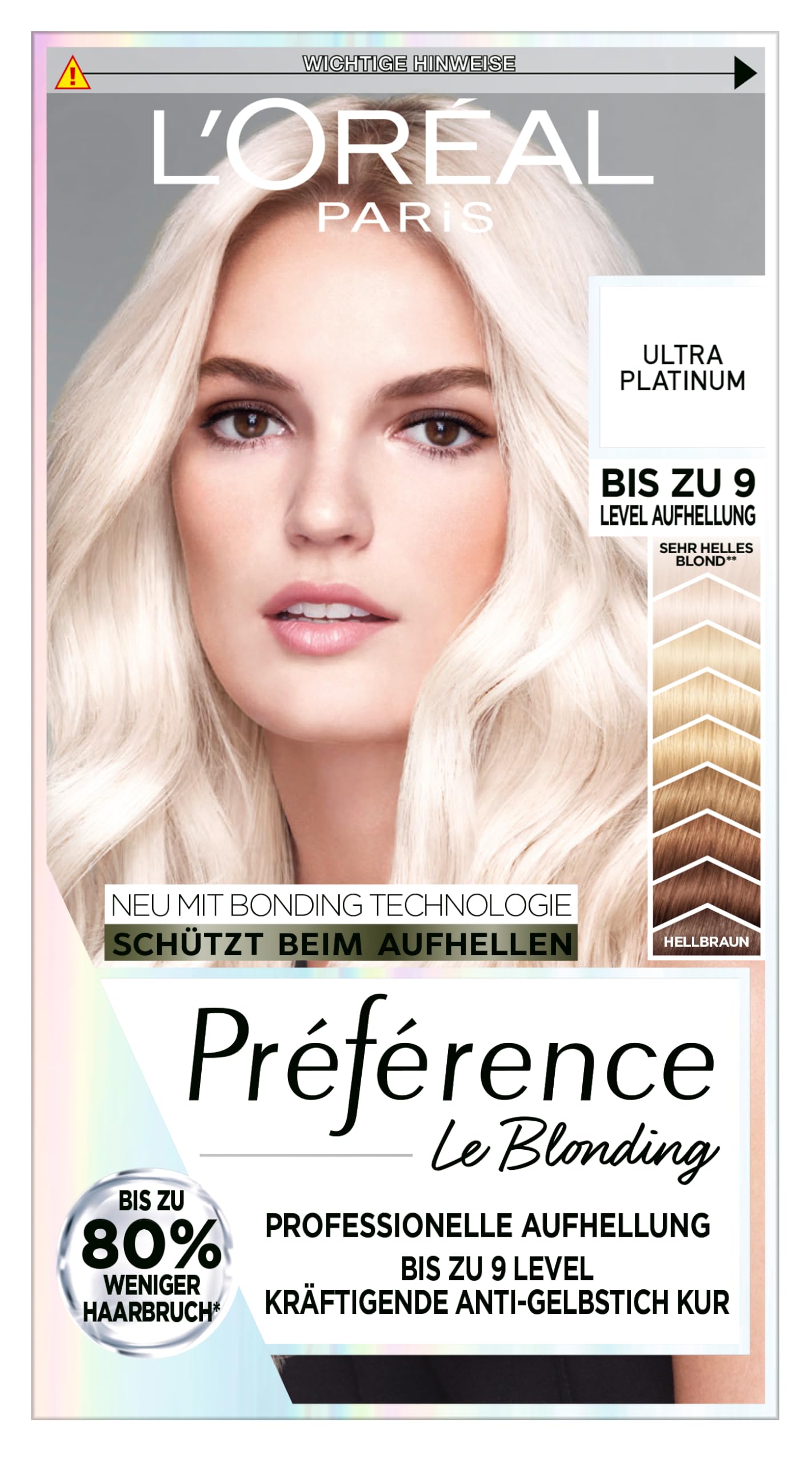 L'Oréal Paris Extrem Aufheller für platin-blondes Haar, Mit Anti-Gelbstich und Anti-Haarbruch Technologie, Permanente Haarfarbe, Préférence Le Blonding, 9L Helles Platinblond, Multipack