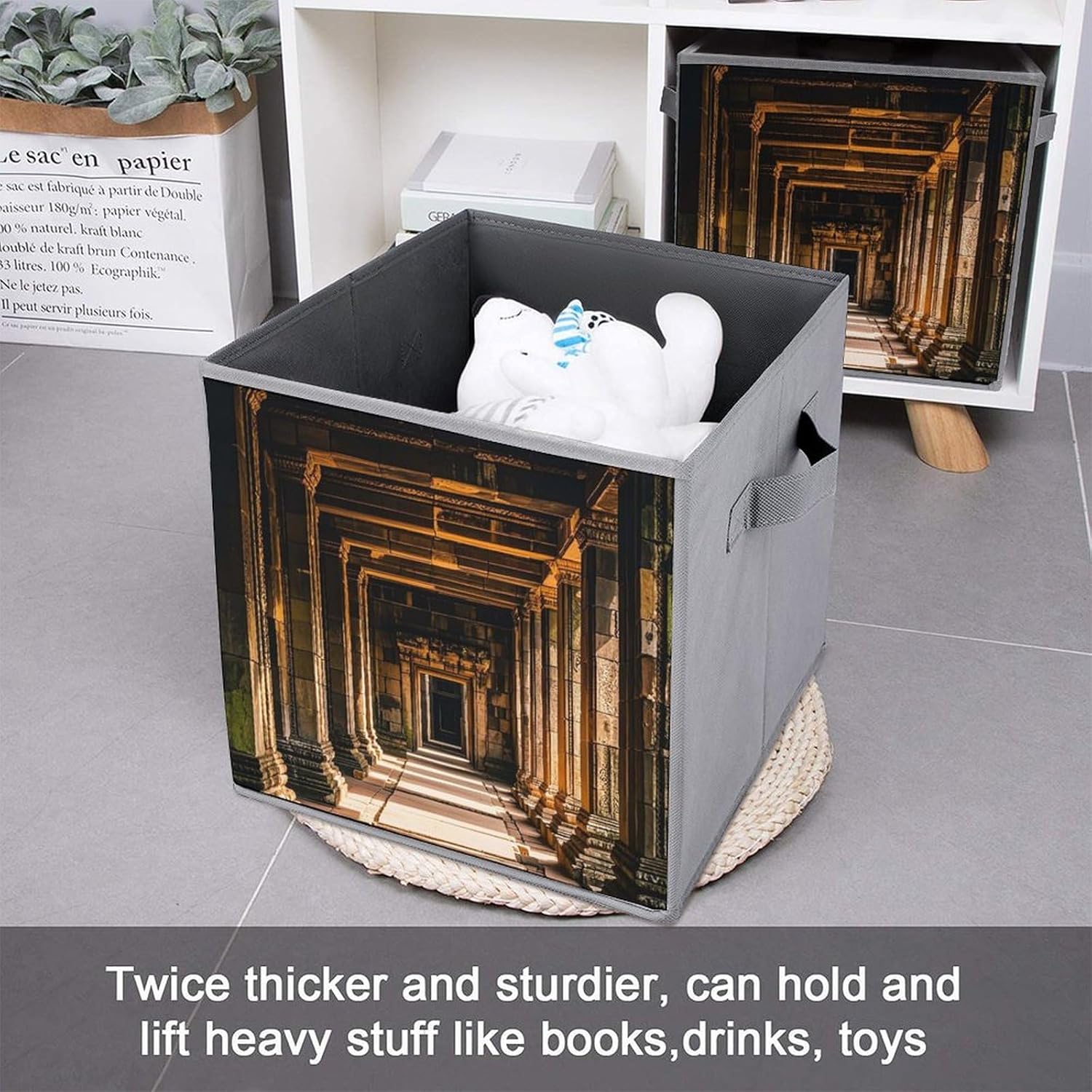 Angkor Thom Foldable Storage Box with Handles, Durable Oxford Storage Cubes, 2PCS Collapsible Closet Organizer for Home, Shelf, Office, Travel