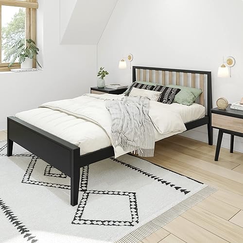 Max & Lily Cama matrimonial, cama moderna escandinava para niños, marco de cama individual de madera maciza con cabecero de rejillas, no necesita