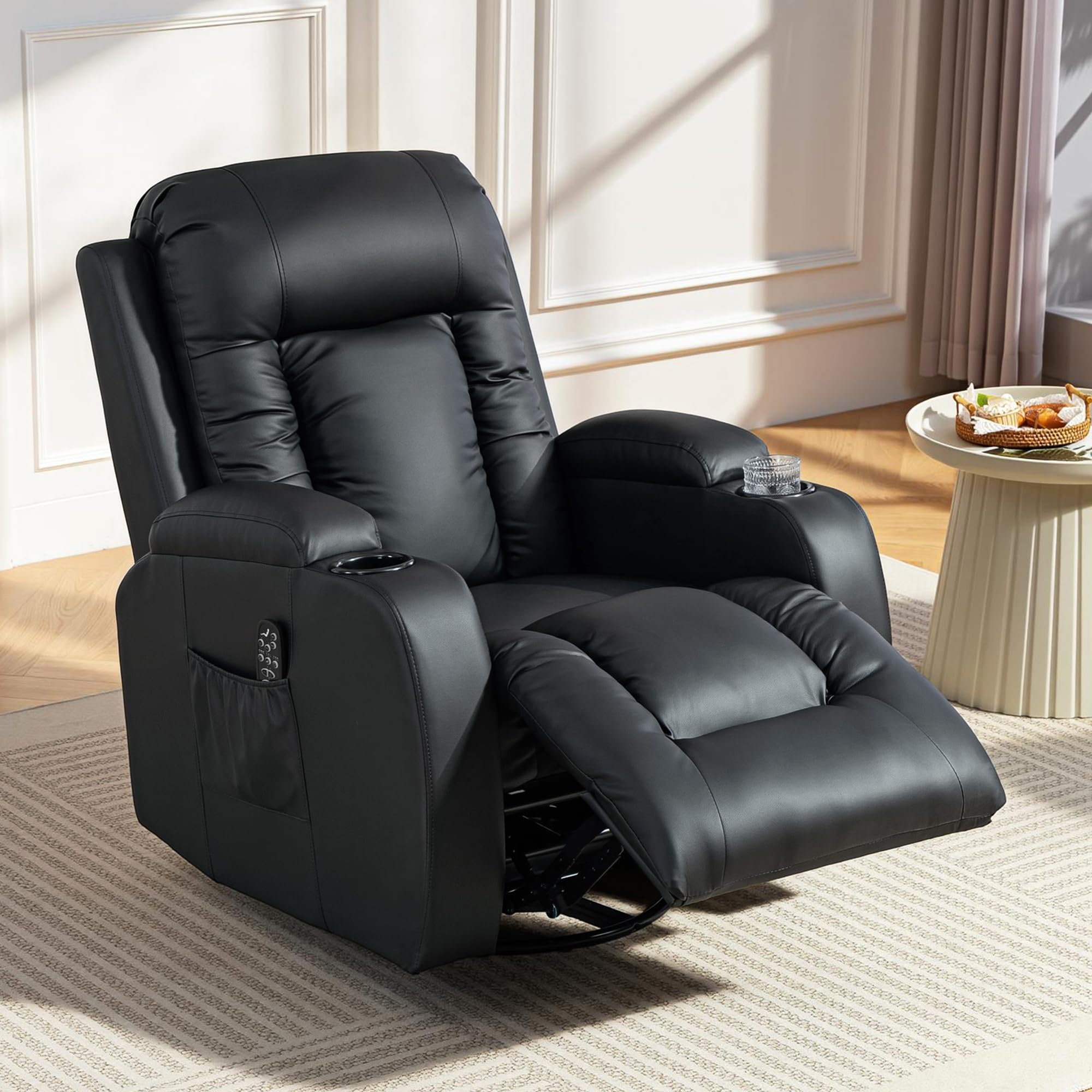 HOMCOM Sillón de Masaje Giratorio con 8 Puntos de Masaje Vibrante Sillón Relax Reclinable con Función de Calefacción Lumbar Mando a Distancia Butaca Reclinable para Salón 85x94x104 cm Negro