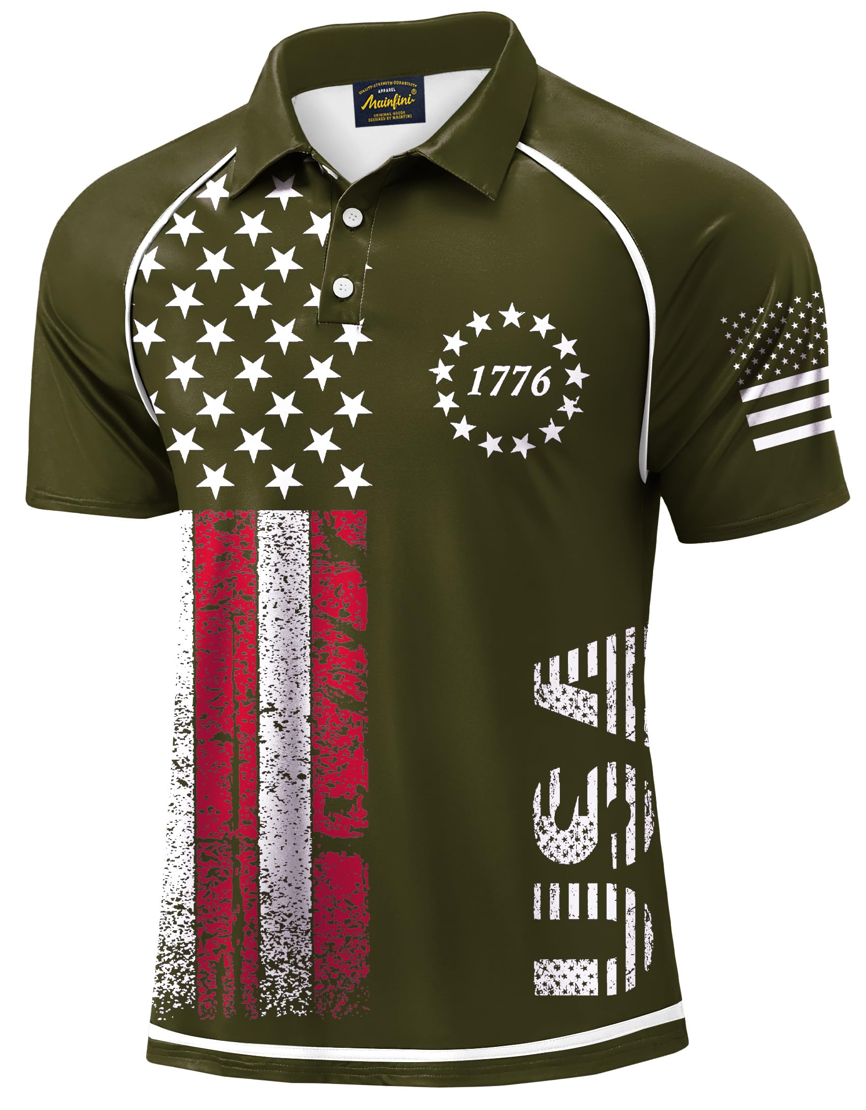 Mainfini Men's Patriotic Polo Stretch UPF 50+ Raglan American Golf Shirts