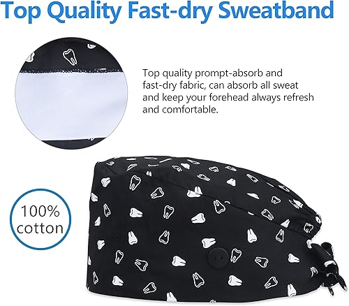 Miniatura 95 de QBA Adjustable Working Cap with Button, Cotton Working Hat Sweatband, Elastic Bandage Tie Back Hats for Women & Men, One