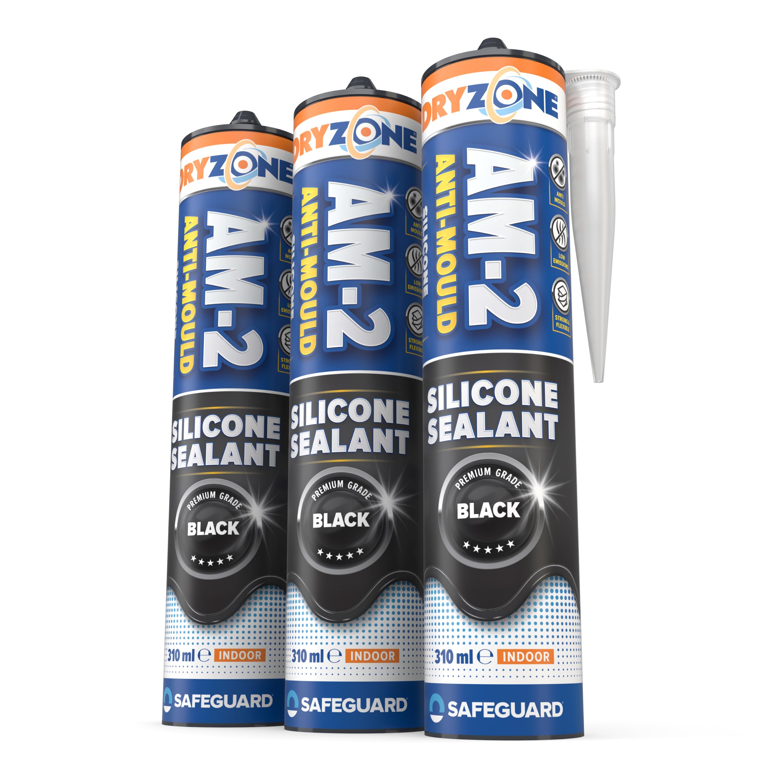 Dryzone Silicone Sealant Black Anti Mould 310ml x 3 Pack