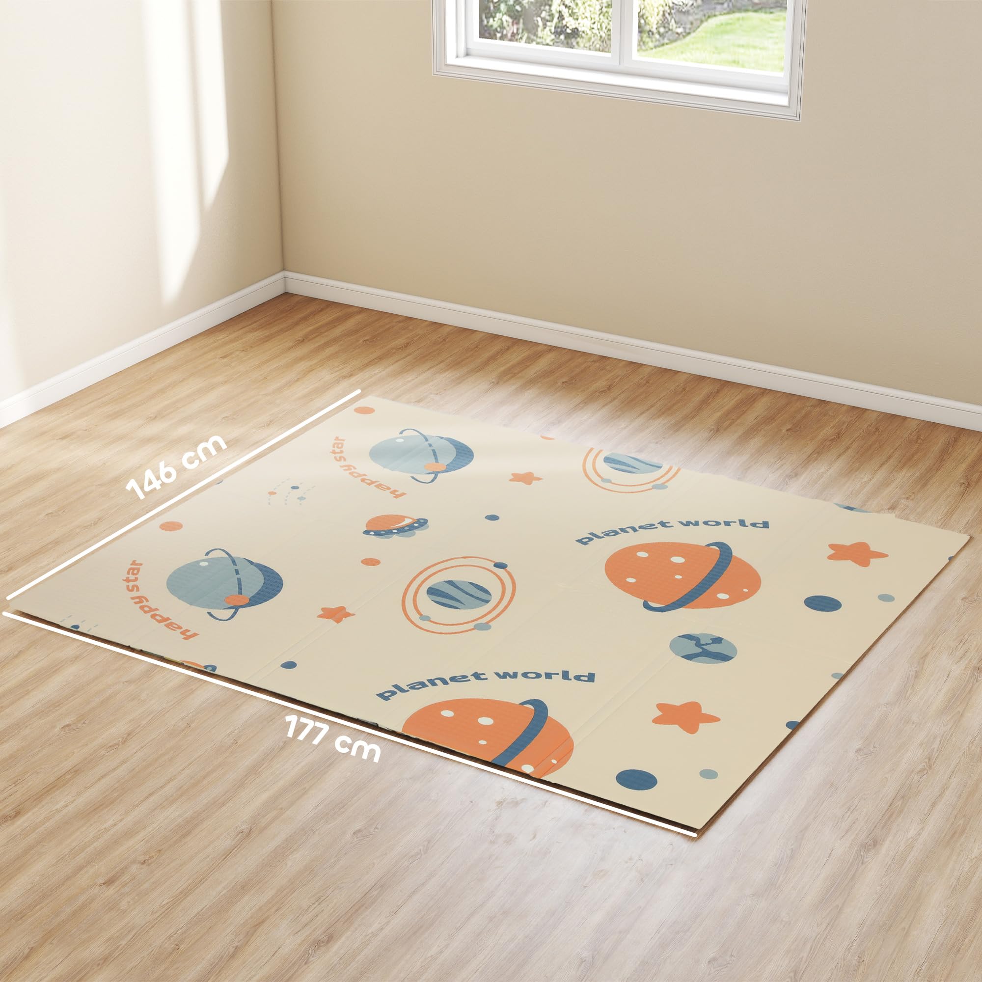 AIYAPLAY Tapis de jeu bébé pliable 177x146x1,5cm Astronaute & Planète | Double face, tapis d'activité réversible, tapis de mousse imperméable, pour pique-niques intérieur/extérieur