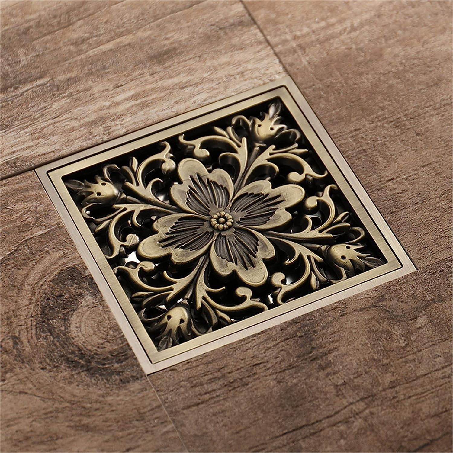 Colador de Fregadero, desagüe de Piso de Bronce Antiguo con Cubierta de Drenaje, Rejilla con patrón de Rejilla y colador de Cabello, Desodorante, desagüe de Piso de latón para baño de Hotel