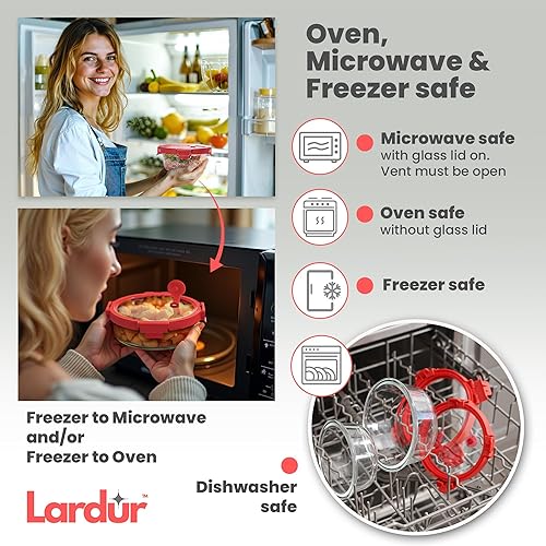 Miniatura 6 de Recipientes de vidrio prémium para almacenamiento de alimentos con tapas ventiladas, juego de 7, recipientes redondos de vidrio borosilicato de