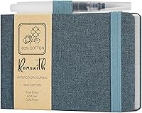 Vista 14 de Cuaderno de Bocetos de Acuarela, 5.5" x 5.5" Libros de Bocetos Artista Cuaderno de Papel de Acuarela de Algodón, Cubierta de Lino con Pluma de Agua