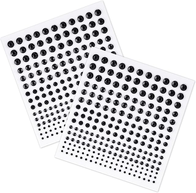 GODLOVEM 450 Pieces Rhinestone Stickers Self Adhesive Crystal Diamond Sticker for DIY Crafts Body Nails Decoration, 2 Sheets, Black(5 Sizes)