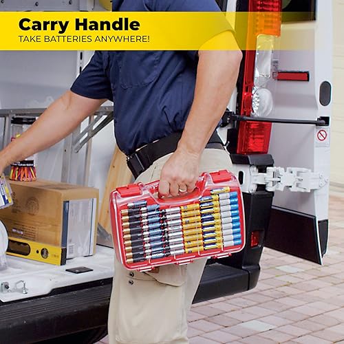 Miniatura 5 de Ontel, Battery Daddy - Estuche organizador de baterías con probador, almacena y protege hasta 180 baterías, tapa transparente con bloqueo Rojo