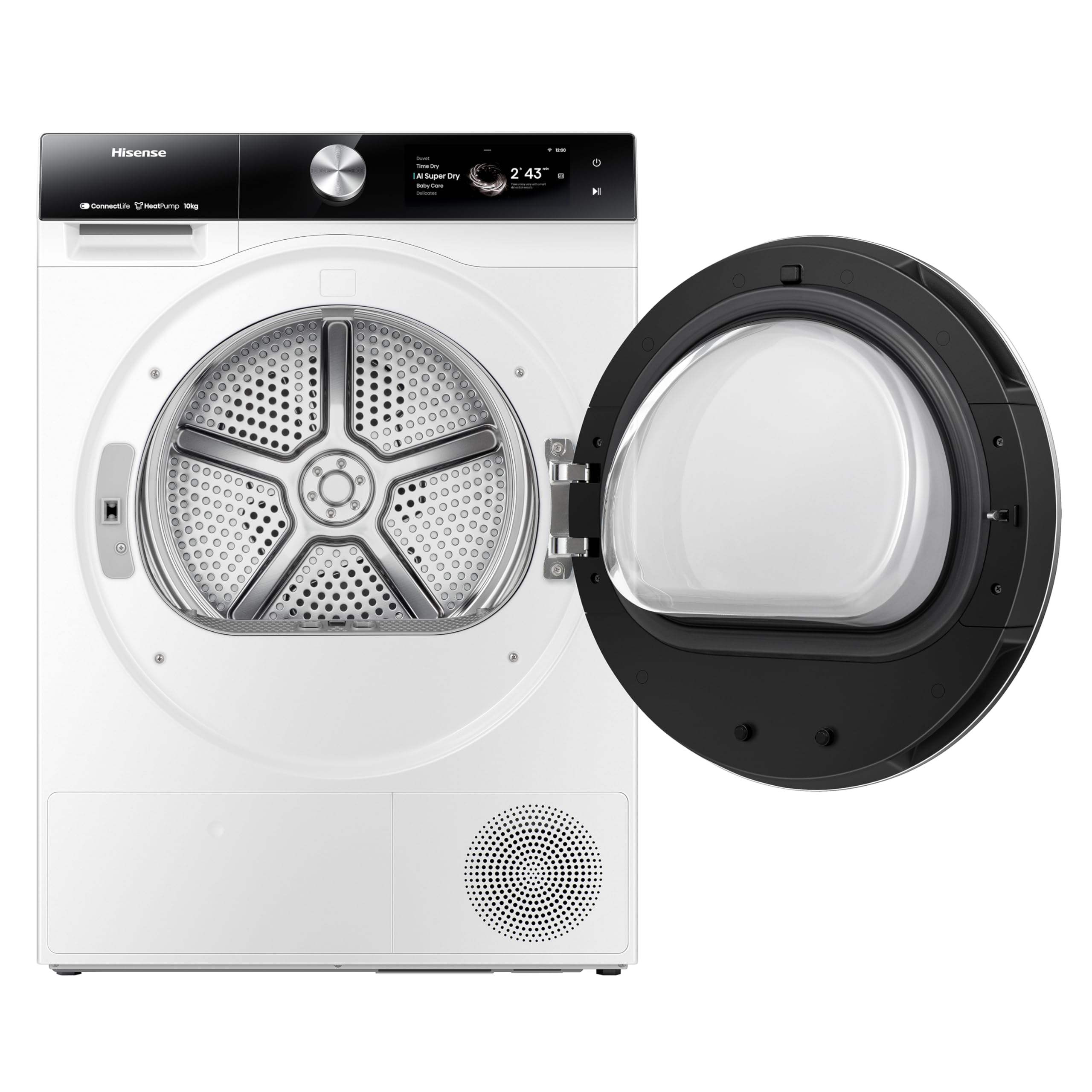 Hisense DH7S107BW - Secadora, Clase A+++, 10 kg, Pantalla Táctil, Conectividad WiFi, Monitor de Consumo, Función Ion Refresh, Auto-Dry IA, Secado Rápido, Blanco