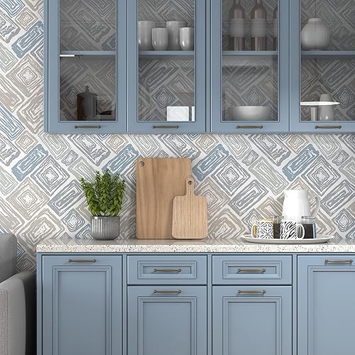 Miniatura 5 de Docoper Papel tapiz autoadhesivo con rayas geométricas, papel de contacto bohemio de 17.3 x 78.7 pulgadas, moderno papel de contacto para gabinetes,