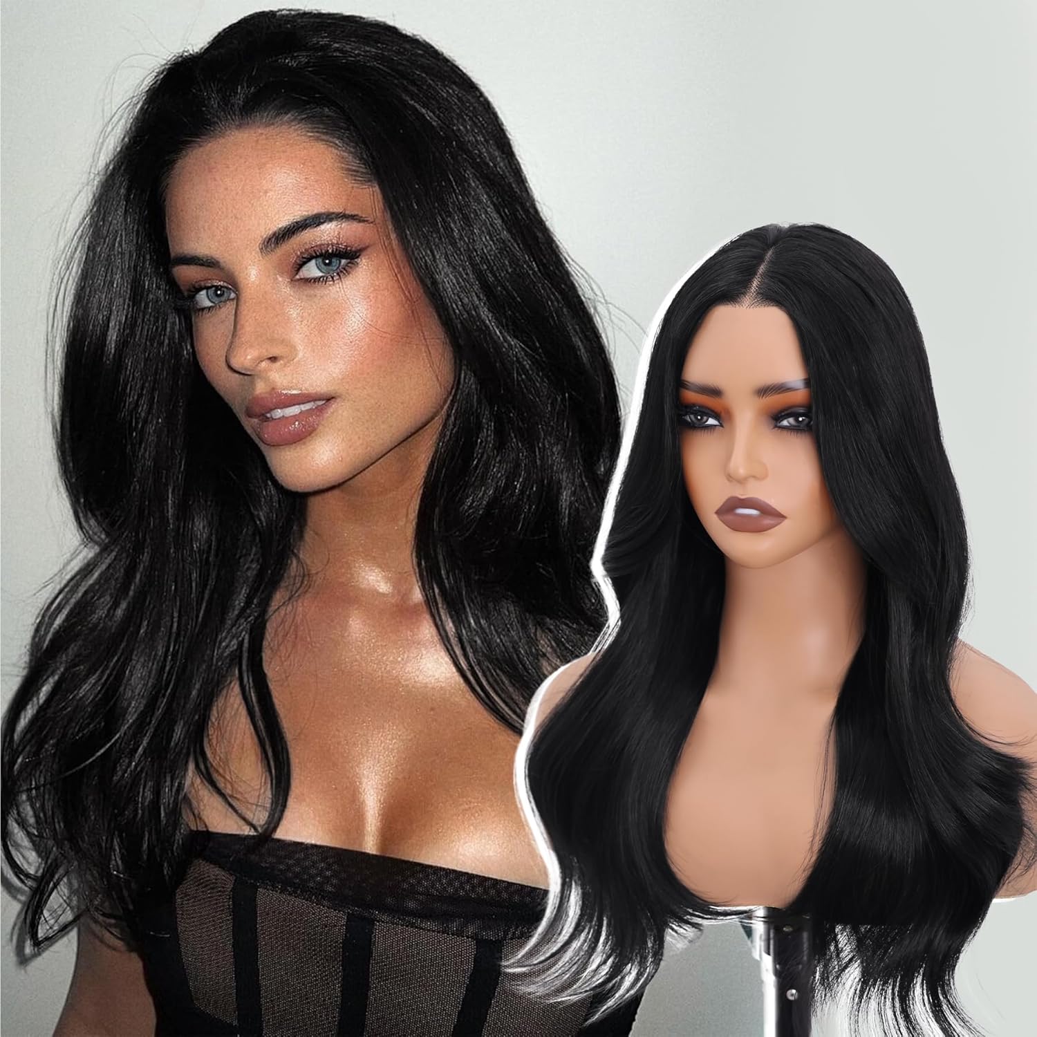 WECAN Black Wig-Glueless Wigs Synthetic Lace Front Wigs 13×4 Pre Plucked Pre Cut Wavy Wig WECAN Black Wig-Glueless Wigs Synthetic Lace Front Wigs 13×4 Pre Plucked Pre Cut Wavy Wig