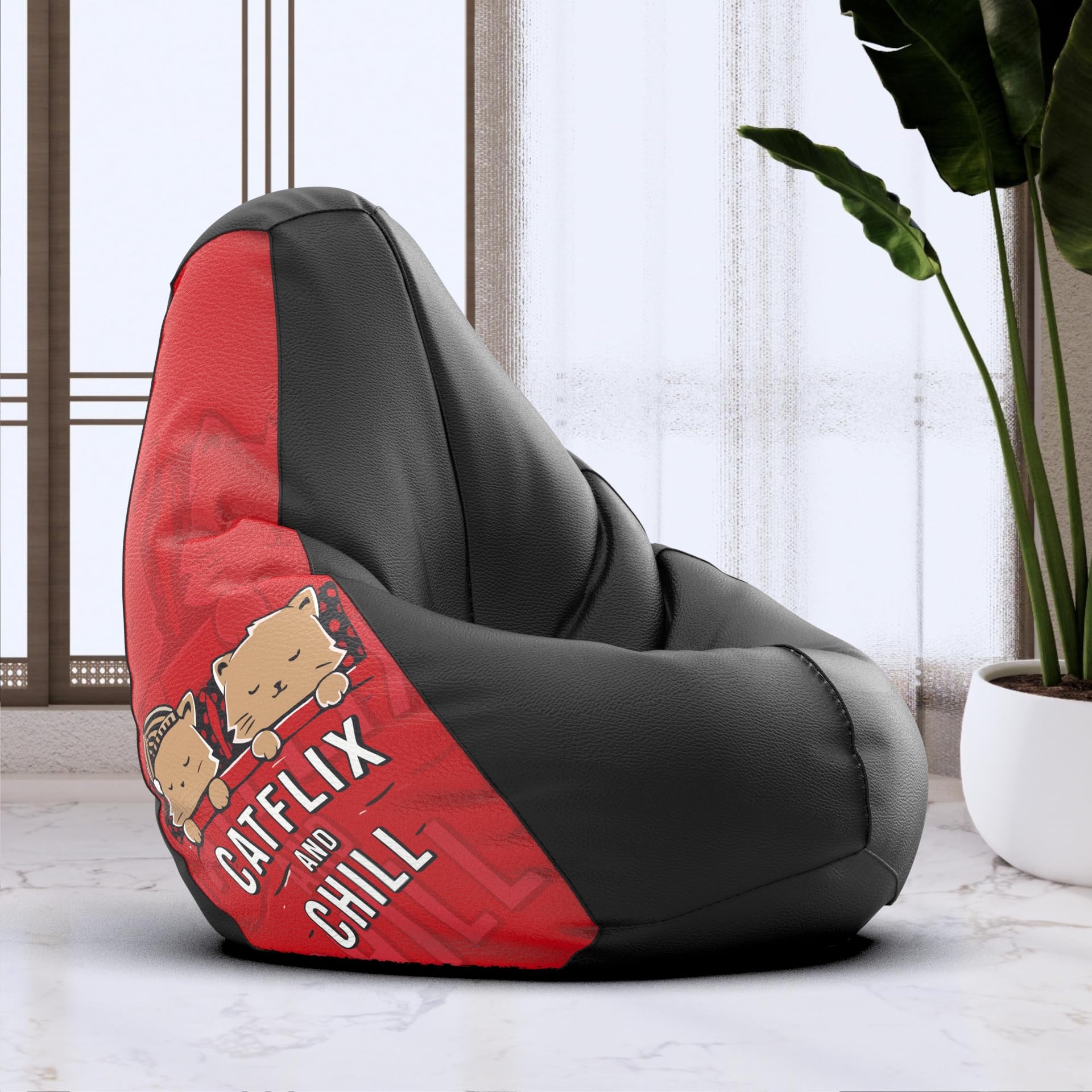 Bean Bag Chair Cover | Size: 4XL | Color: Catflix and Chill-Black | Without Beans | Premium Leatherette Cover (CMF 8101)-image-8