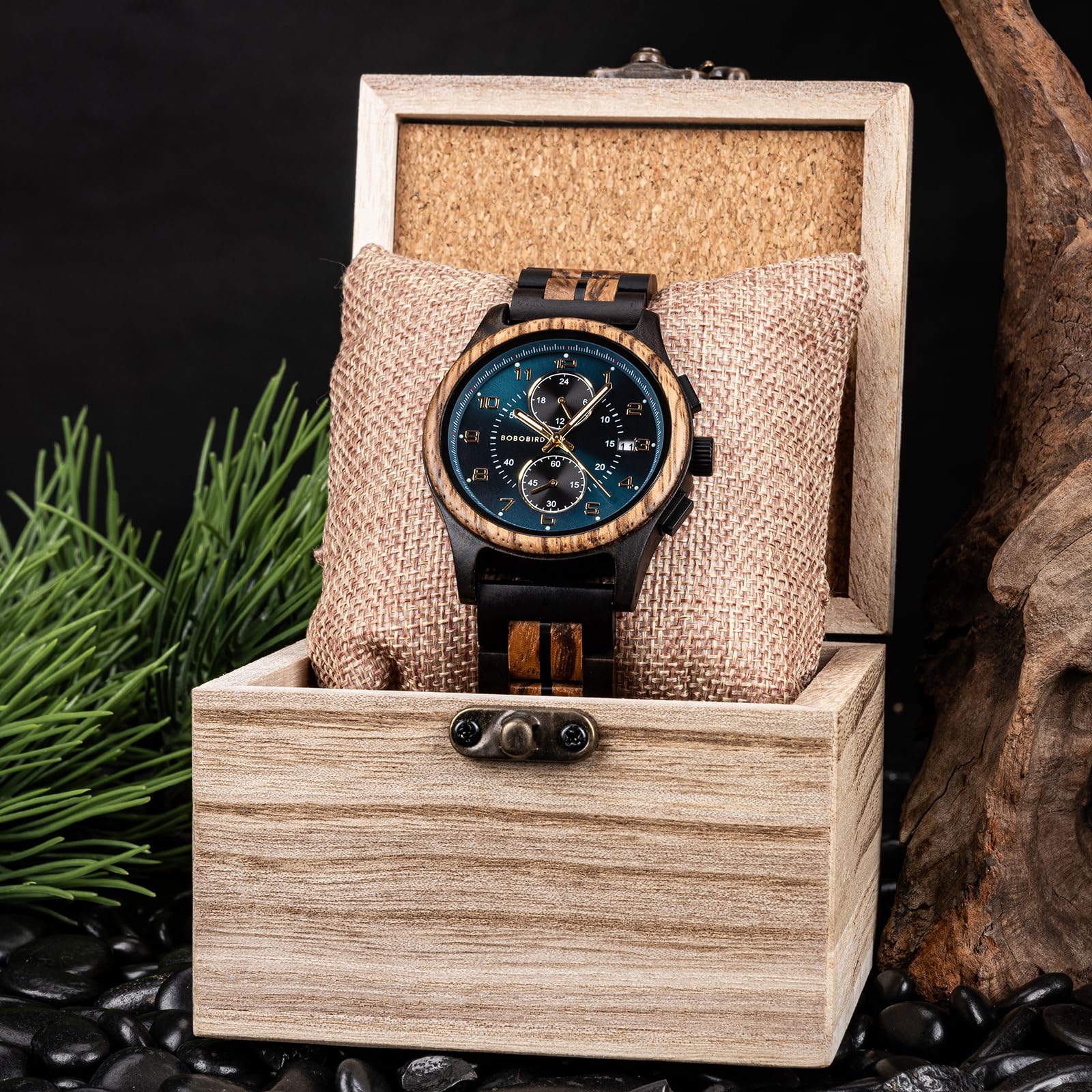 BOBO BIRD Herren Holz Chronograph Uhr - Handgefertigte Multifunktions-Quarz-Armbanduhr, leicht & stilvoll, ideal für Business & Freizeit, tolle Geschenkidee