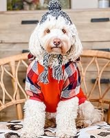 Vista 4 de Fitwarm - Chaleco de algodón para perros y gatos, diseño a cuadros con capucha (naranja, XS)