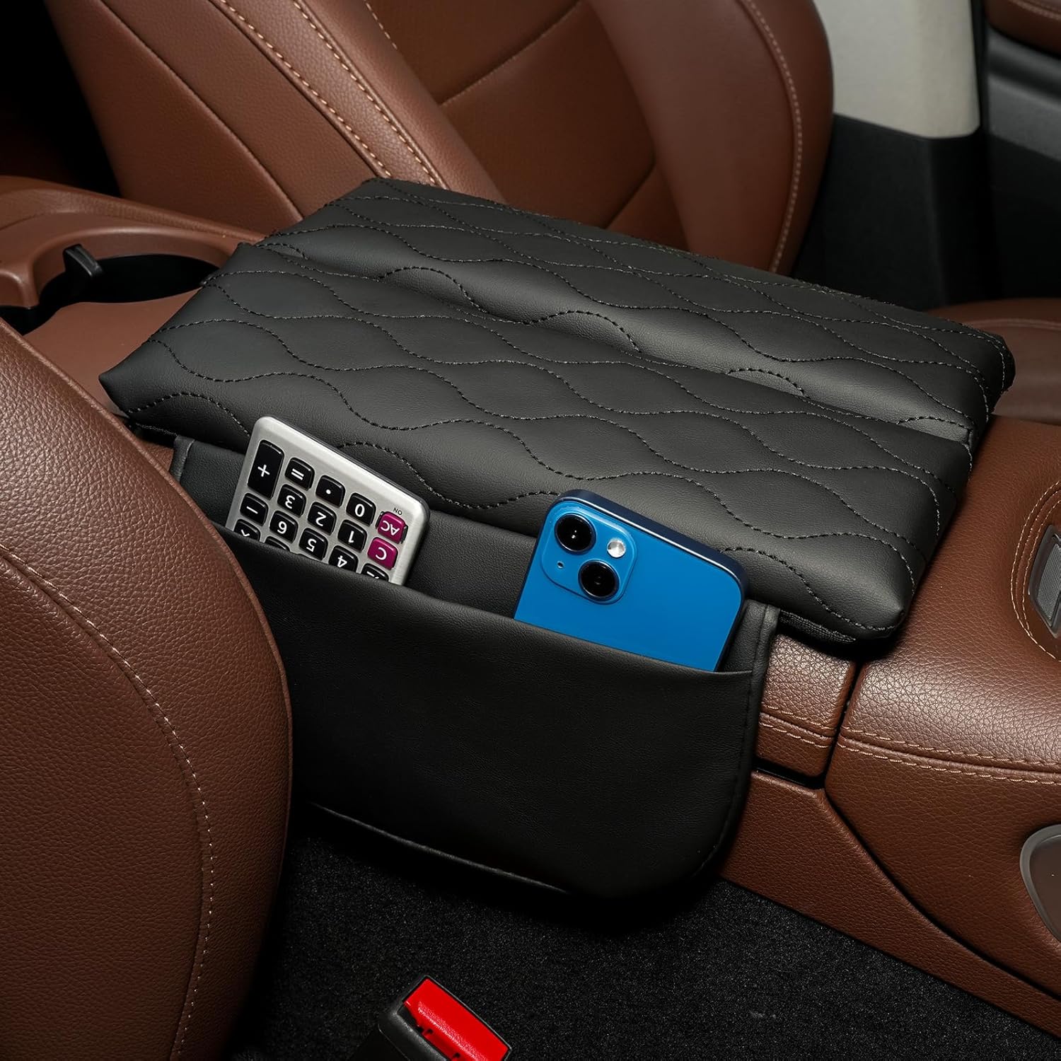 Center Console Cover for 2020-2026 Mercedes-Benz GLE & GLS (350 450 580 AMG 53/63), Leather Armrest Pad with Storage Pockets