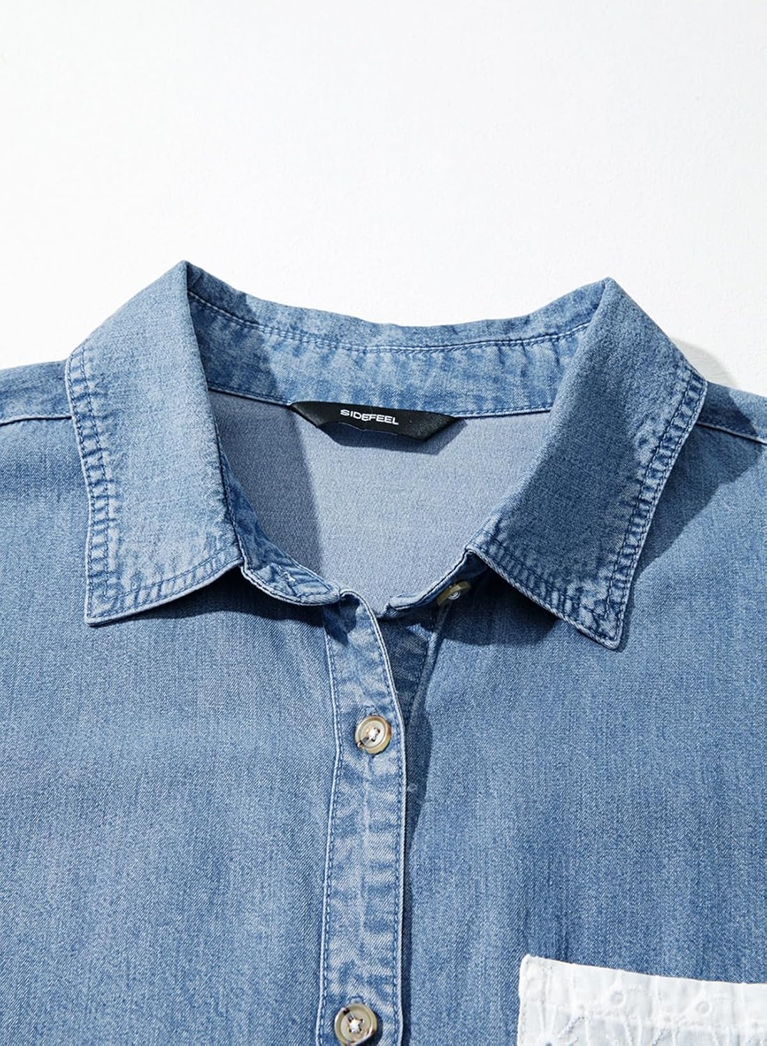 Sidefeel Women's Denim Shirt Button Down Long Sleeve Jean Shirt Shackt with Lace Pocket Denim Top - Image 6