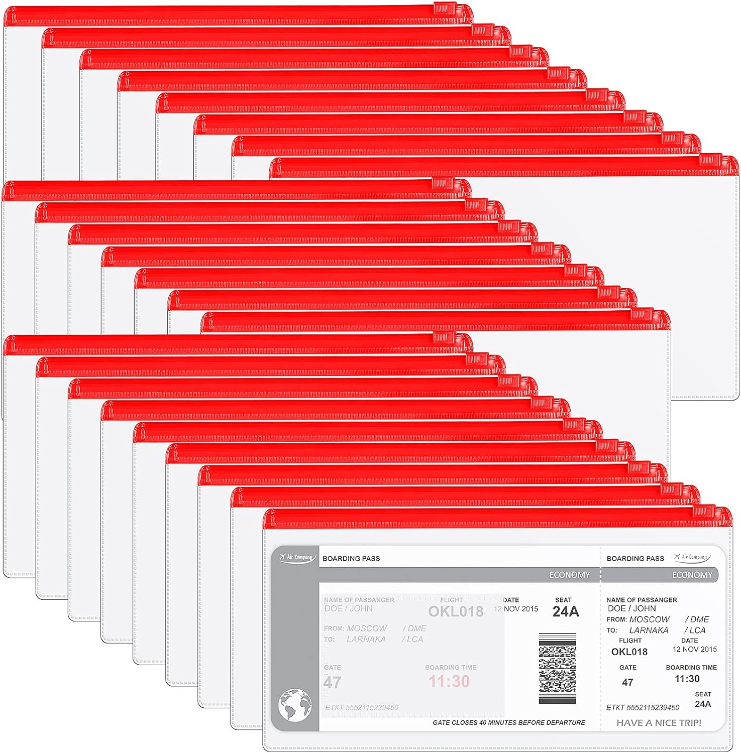 Marspark 100 Pieces Clear Pencil Case Zipper Envelope Bulk with Label Pocket Clear Plastic Envelopes with Zippered, A6 Pencil Bags for Cash, Office Supplies, 9.2 x 4.7 Inches(Red)