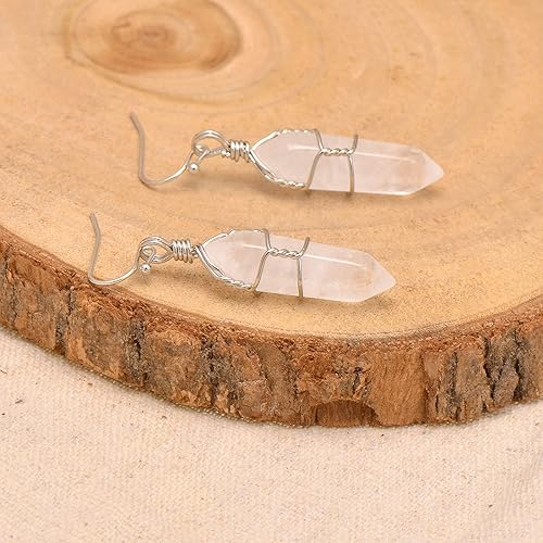 Miniatura 3 de Joseph Brothers Natural White Quartz Wire Wrapped Point Crystal Earrings for Women Reiki Energy Healing