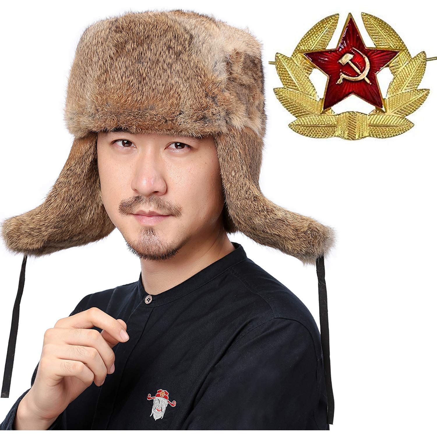 Valpeak Mens Fur Hat Rabbit Fur Russian 
