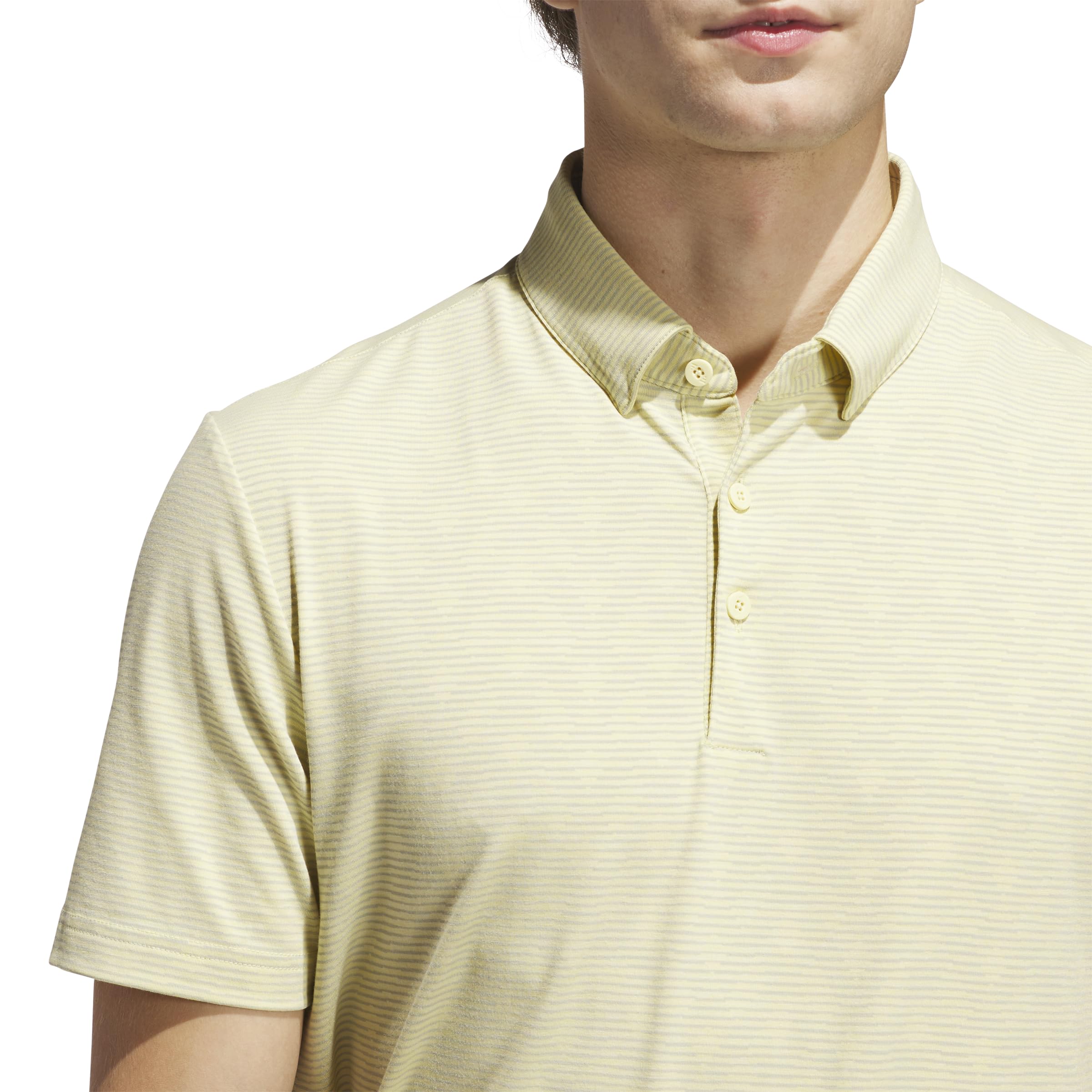 adidas Męska koszulka polo w paski z nadrukiem Go-to z nadrukiem w paski (1 opakowanie), Proszek żółty Melange/Wonder Silver F23, L