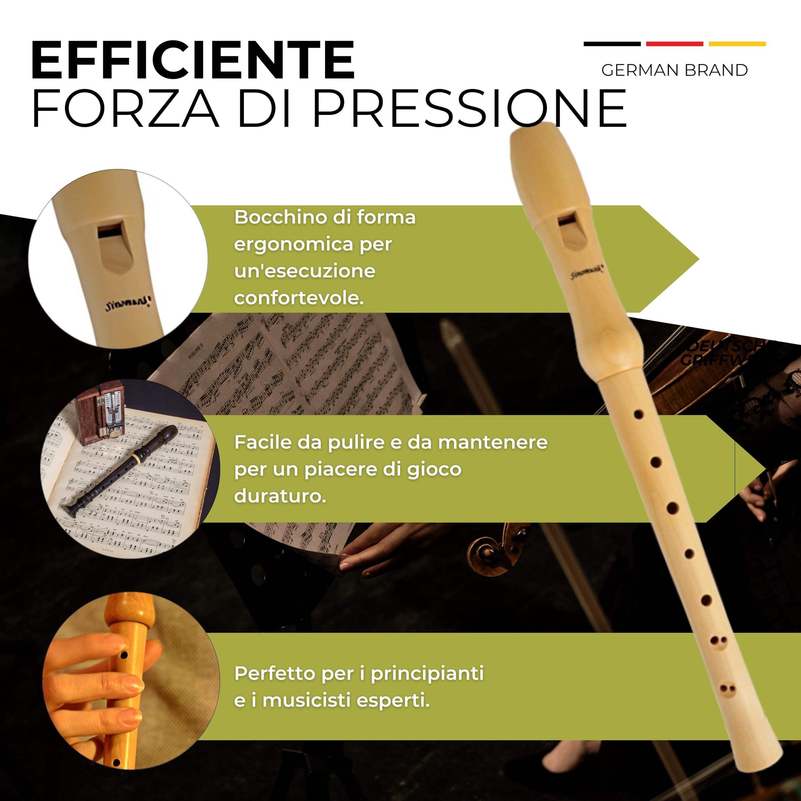 Flauto dolce in legno barocco diteggiatura in un set completo | Disponibile anche come diteggiatura tedesca (basta clic)