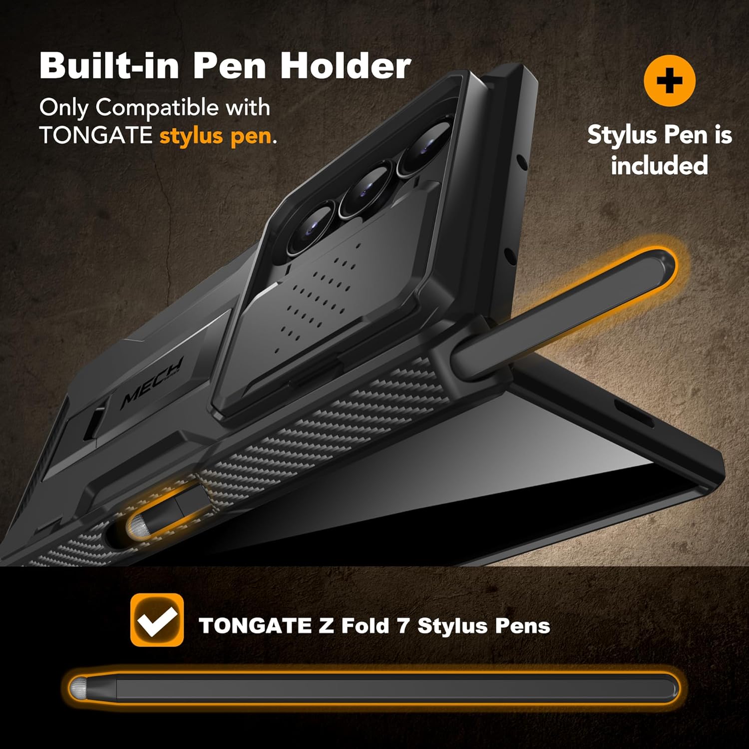 TONGATE for Z Fold 7 Case with Stylus & Pen Holder, [Built-in Privacy Screen Protector & Slide Camera Cover][Anti Spy] Military Grade Drop Stand Case for Samsung Galaxy Z Fold 7 with Belt Clip, Black