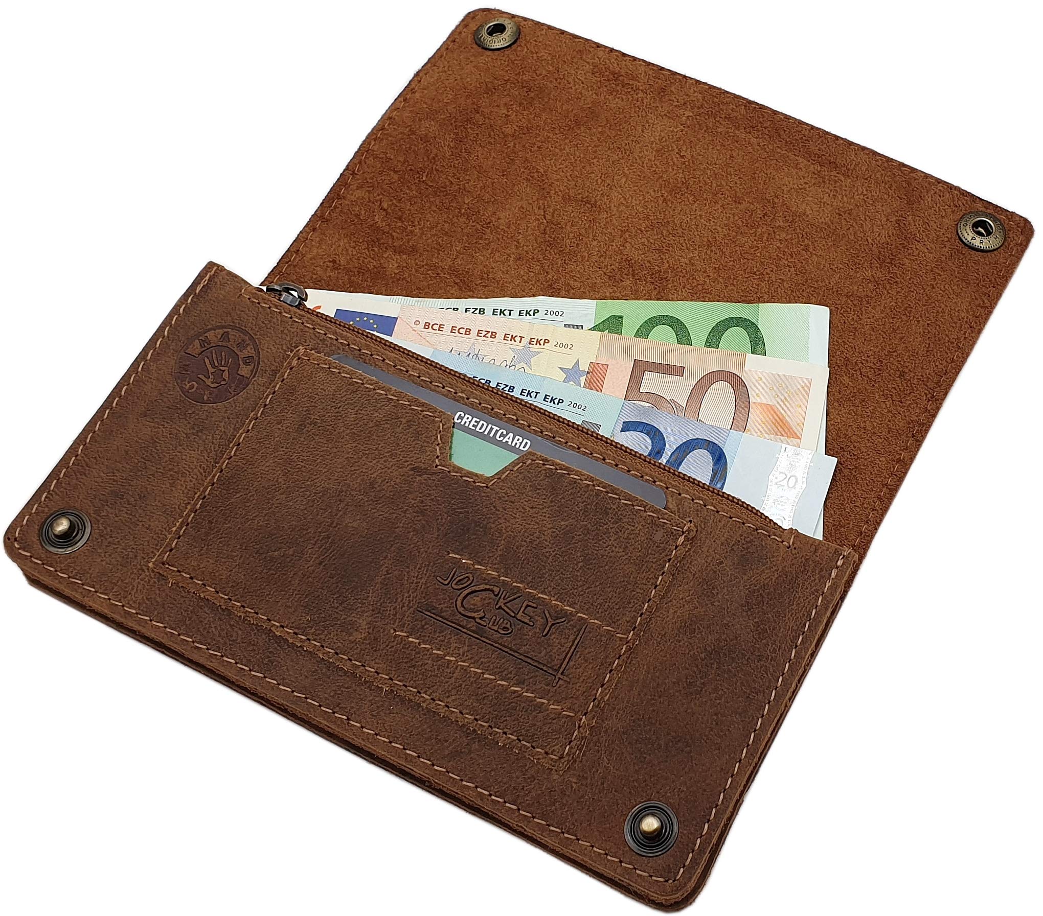myledershop Cuero de búfalo Motero Cartera con Cadena metálica y Desmontable Tarjetero con Bloqueo RFID y NFC (Marrón)