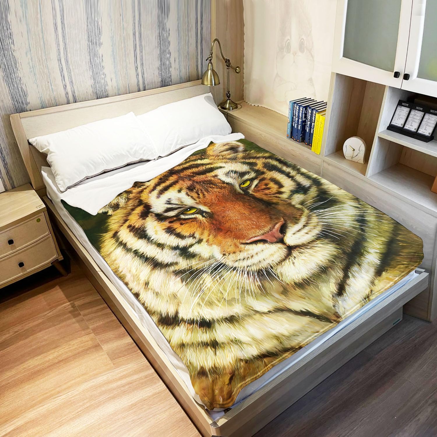 HommomH 40"x50" Yellow Tiger Face Blanket Animal Art Painting Soft Fluffy Fleece Throw for Couch Sofa Bed - Image 3