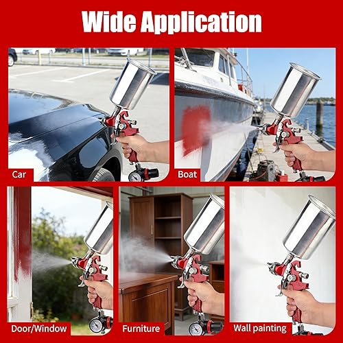 Miniatura 7 de HVLP Spray Paint Gun for Automotive - Gravity Feed Paint Gun Kit Includes 5 Nozzles (1.4, 1.7, 2.0, 2.5, 3.0mm) and 1000cc Aluminum Cup. Suitable