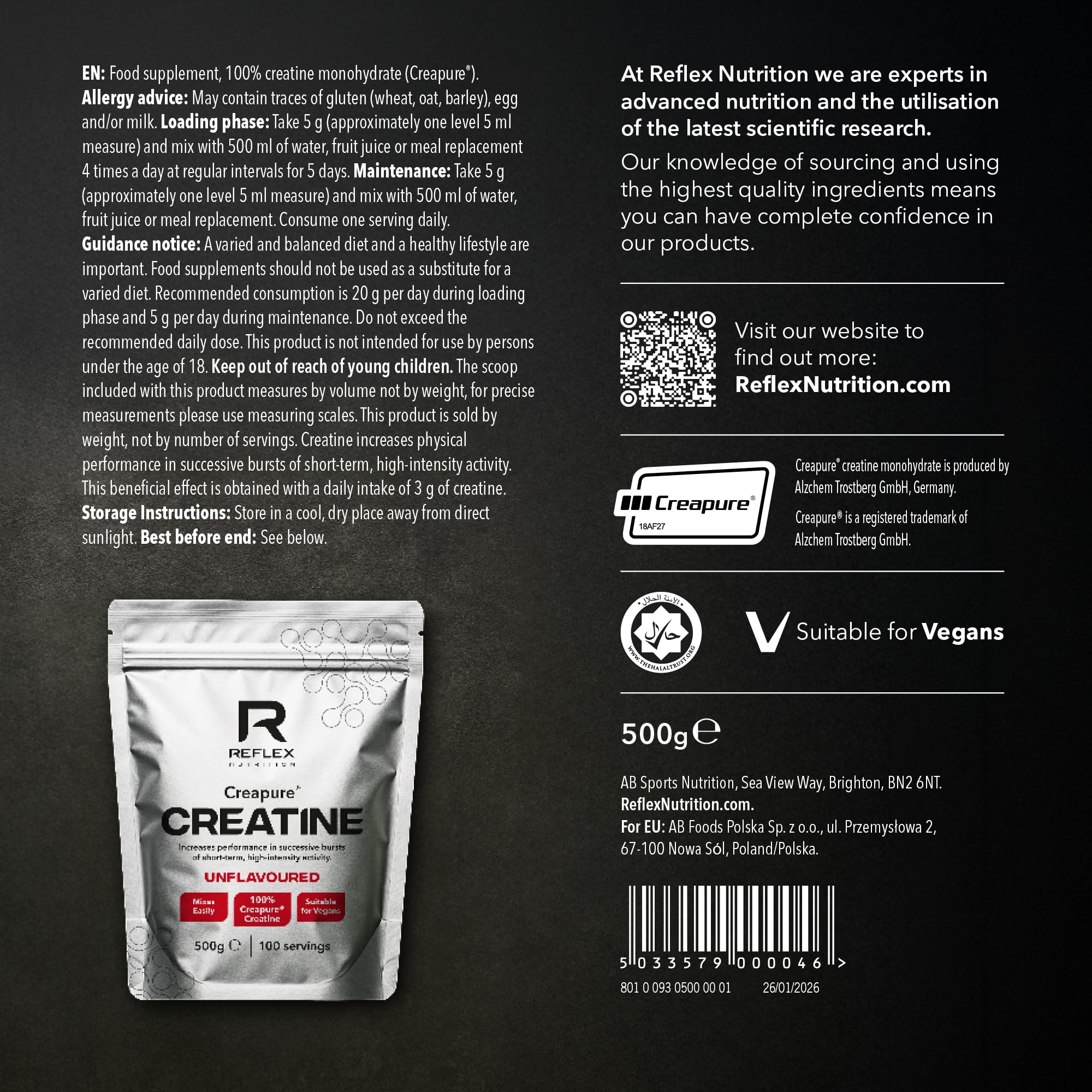Reflex Nutrition Creapure Creatine (500g) Sin sabor