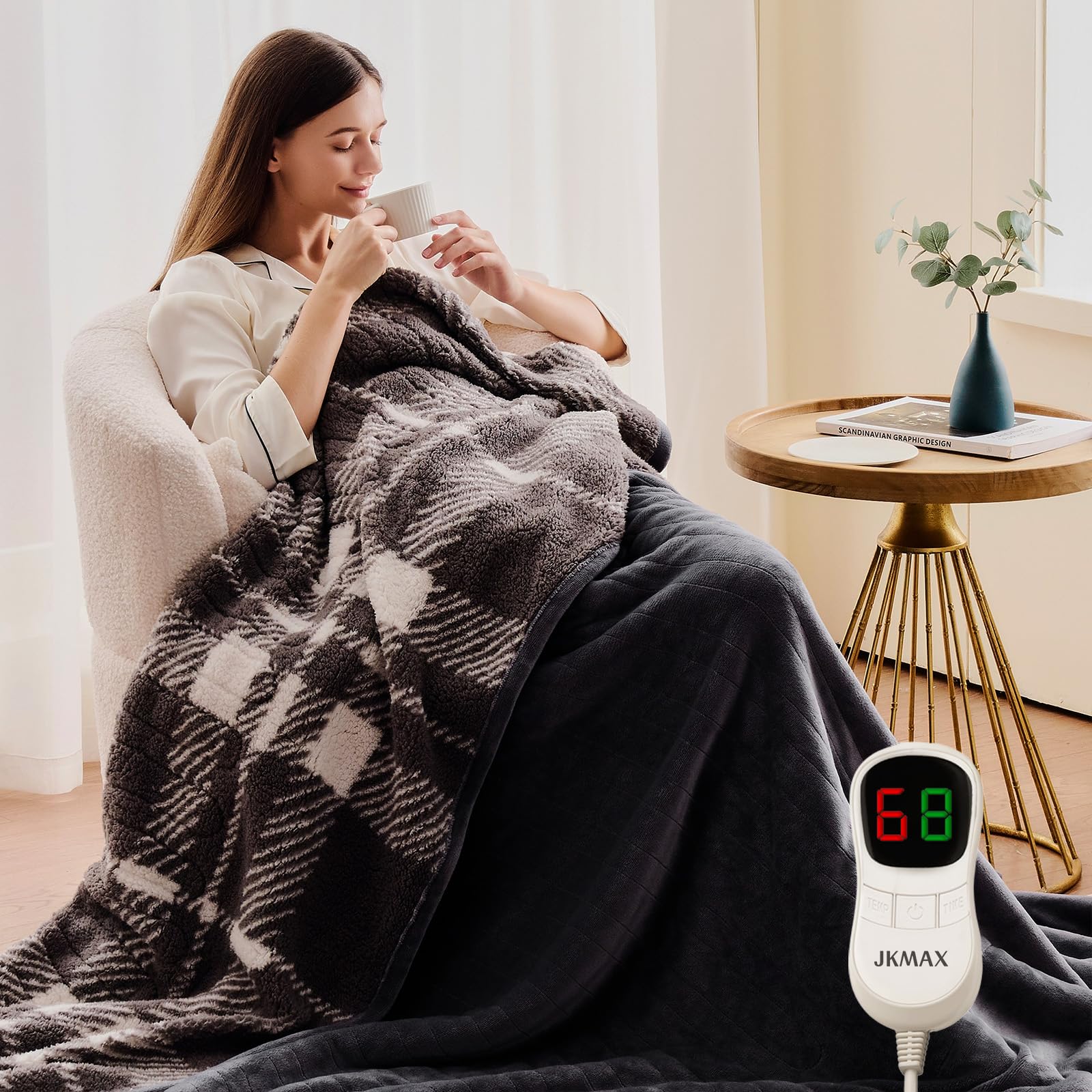 Heated Electric Blanket Full Size - 72"x84" Flannel Heating Blanket with 10 Heating Levels & 5 Time Settings Over-Heat Protection, Winter Warmer for Adults with ETL Certification（Grey）