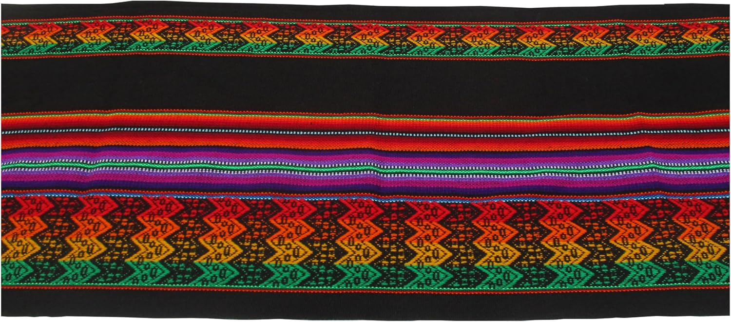 Tablecloth Rustic Colorful Rectangle and Square for Parties Weddings Picnic Birthdays Peru Ecuador Bolivia Style 94 inches and 47 inches. Reversible Thick Fabric. (Black, Medium)