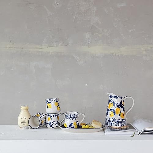 Miniatura 3 de Creative Co-Op Jarra de cerámica de 1.5 cuartos de galón con limones, color blanco