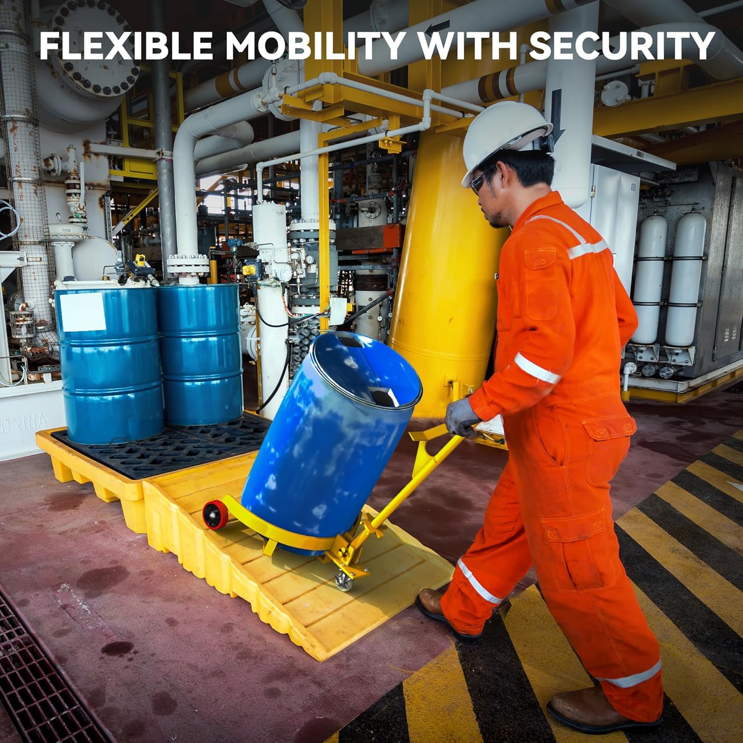 YITAMOTOR 1200 lbs Capacity 55 Gallon Drum Dolly, Heavy Duty Drum Cart with Bung Wrench Handle, 55 Gal Drum Dolly with Swivel Wheels with Brake, 4 Universal Bottle Openers, Low Profile, Yellow