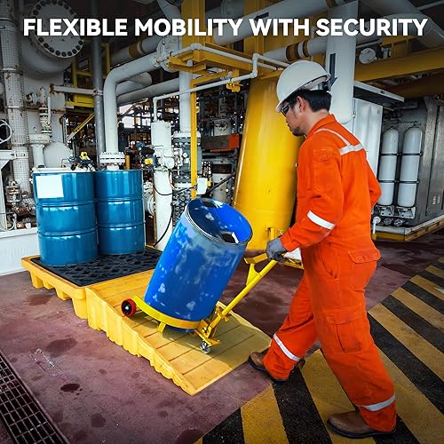 Miniatura 7 de YITAMOTOR Carro de tambor de 55 galones, carrito de tambor de capacidad de 1200 libras con mango de llave de pico y ruedas giratorias con freno,