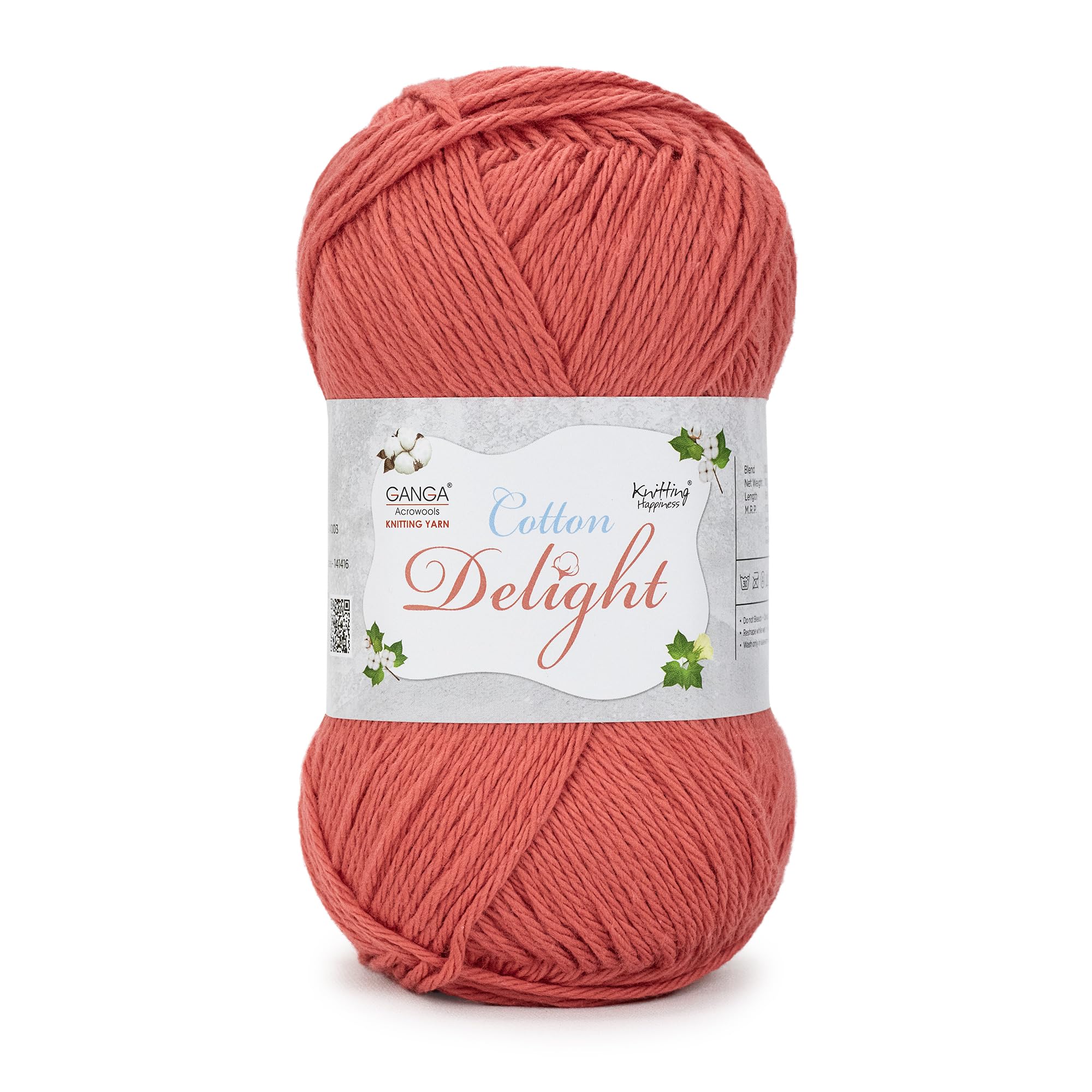 Ganga Acrowools Cotton Delight, Dk Weight Cotton Yarn, Oekotex Class L Certified 100G, 169M COD014 Wild Watermelon