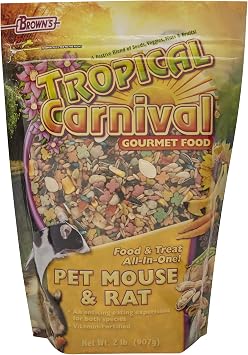 F.M. Browns Tropical Carnival, Natural Pet Mouse and Rat Food, Vitamin-Nutrient Fortified Daily Diet, Soy-Free High Protein Blend with Shrimp, NO Artificial Colors or Flavors, 2 lb