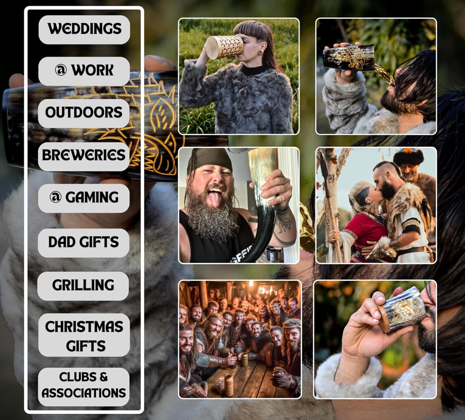 Viking Horn Shot Mugs Set of 6,100% Authentic, Unique, Handmade Natural Ox Horn Shot Glasses| 3oz Cool Unique Tumbler, Beer Gift for Men and Women, Goblet| Mediaeval Stein for Ale, Mead, Whisky… - Image 5