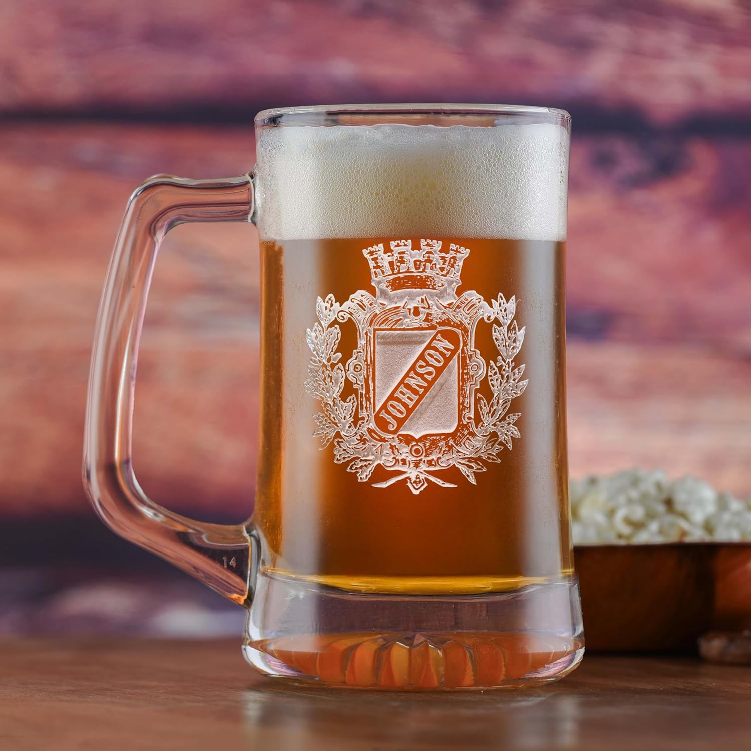 Family Crest Beer Mug, Engraved Coat Of Arms Mug (Set Of 2)
