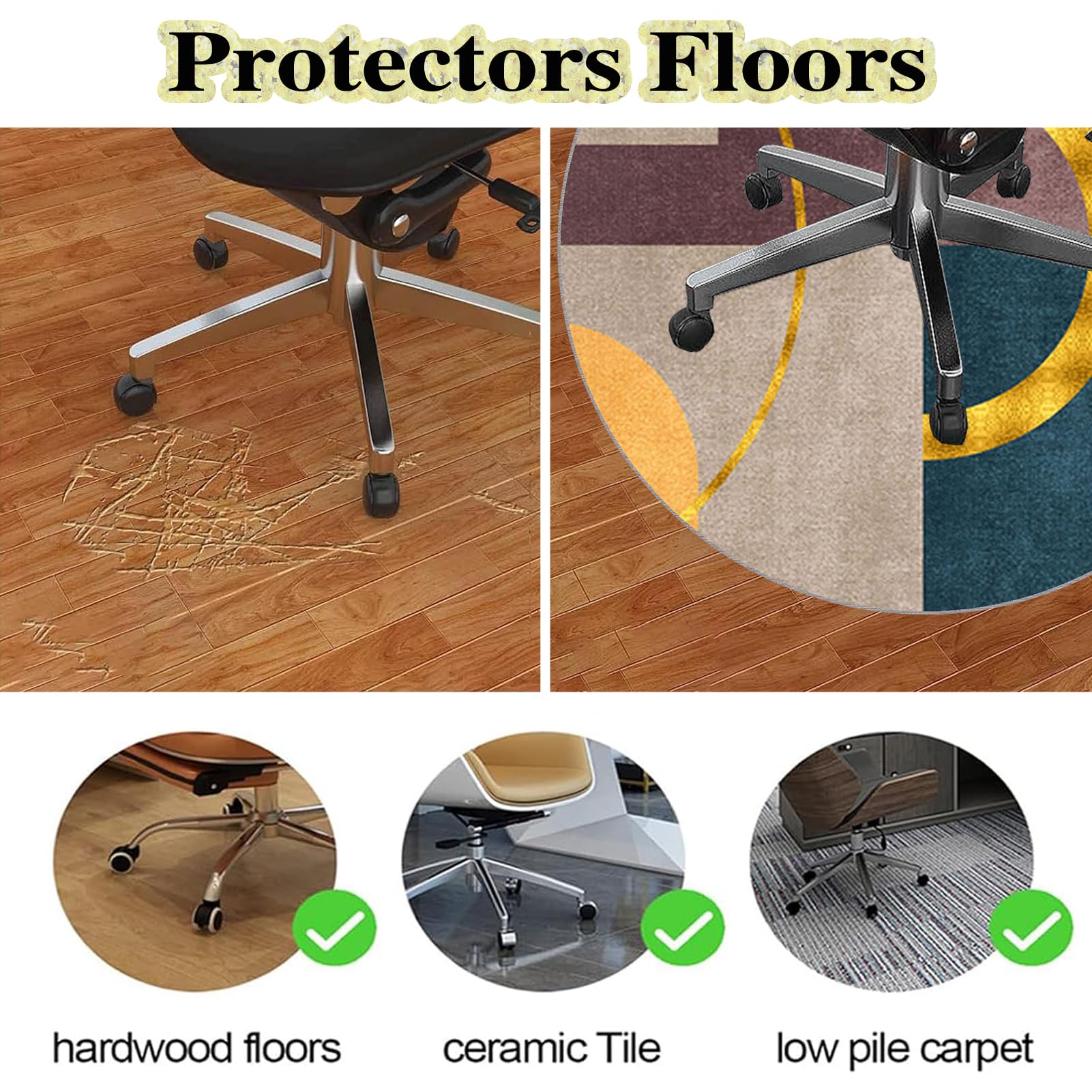 Sedia Ufficio Tappeto Rotondo Gaming Pavimento Tappetino di Protectors Pavimenti per Parquet Piastrelle Tappeto Salvapavimento Tappetino Tappetino Rotondo per Pavimento Multiuso 90 cm