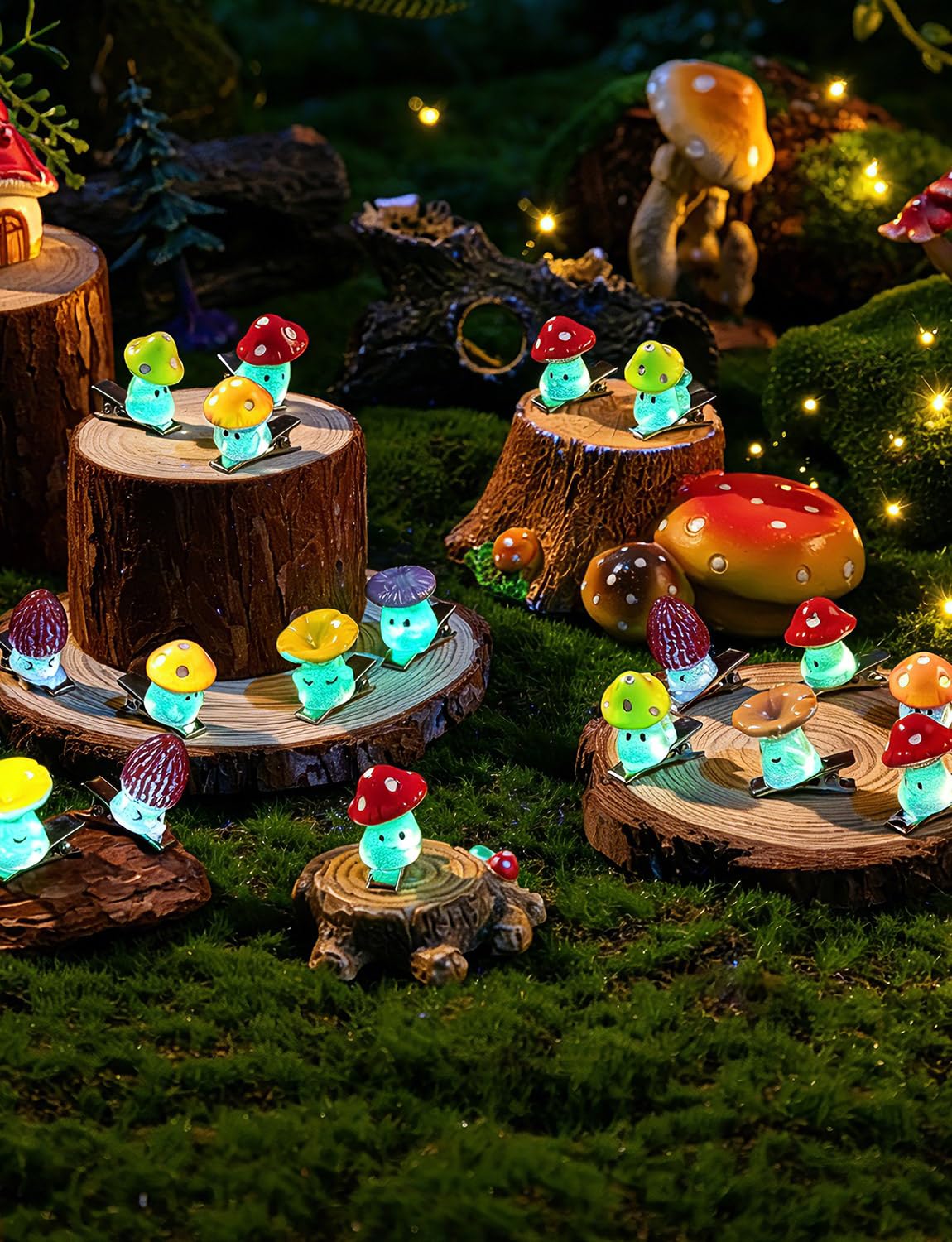 42Pcs Sprouts Rave Trinkets Mini Glow Morel Flat Mushroom Hair Clips | Festival Hairpin Accessories, For Girls, Party Supplies