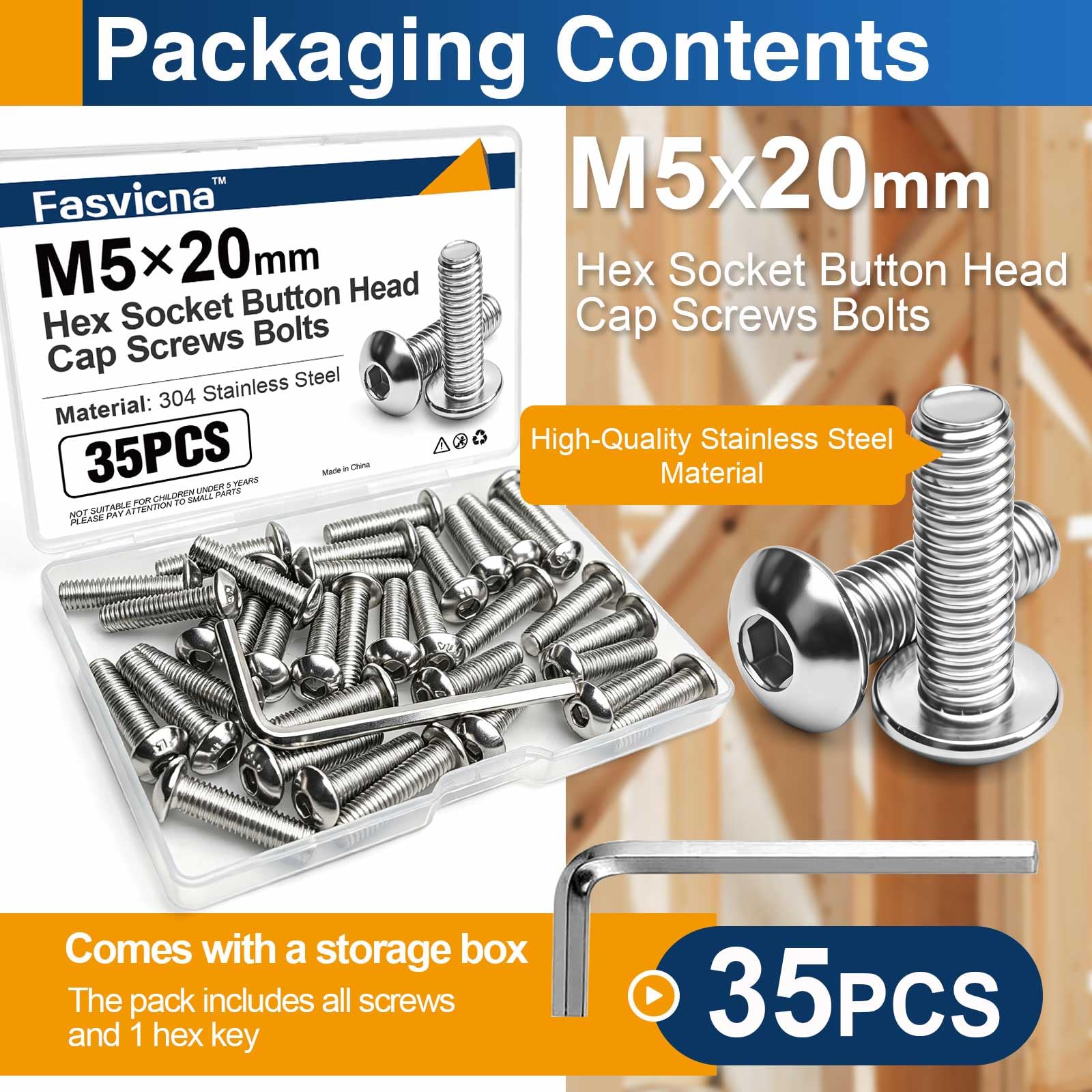 Stainless Steel Socket Head Screws - 35 Pack M5x20 -3