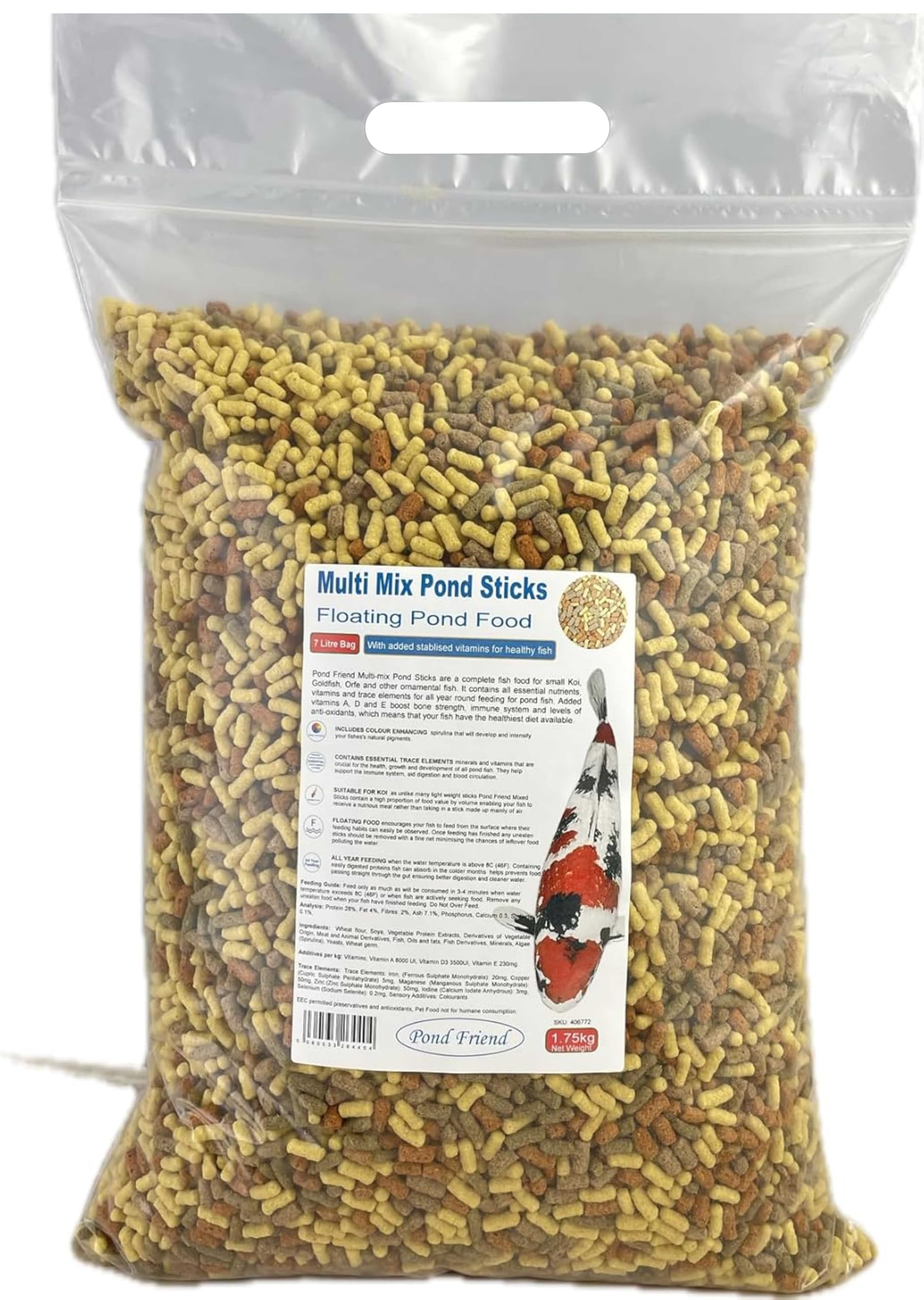 Pond Friend Food Sticks Multi-Mix Variety Blend Of Staple Growth Koi & Colour Fish Food - 1.75kg 7L