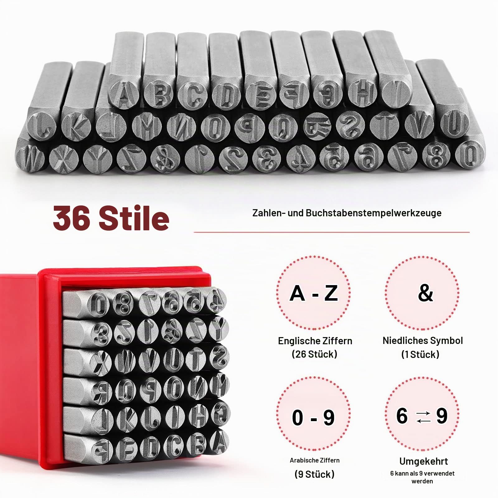 Produktbild von Schlagzahlen & Schlagbuchstaben – Satz 2–10 Mm, A–Z & 0–9, Prägestempel Aus Stahl – RSW