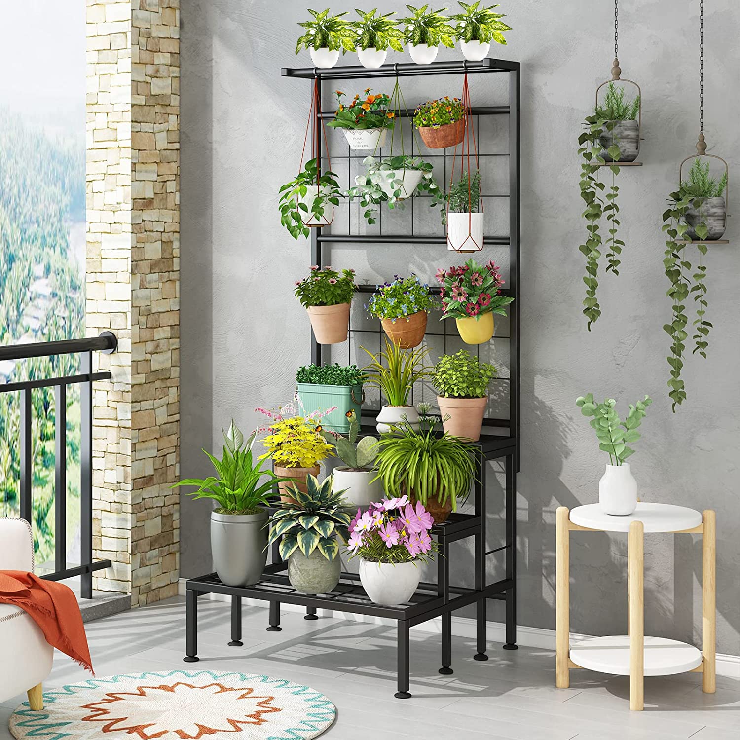 IRON LANDS SOLID 4 Tier Hanging High Grid Panel Premium Plant Stand European Style Flower Pot Holder Shelves Planter Rack Storage Organizer Display for Indoor Outdoor Garden Balcony Home Decor (4 Tier Hanging - Black) (B0DD7RRHYZ) Amazon Price History, Amazon Price Tracker
